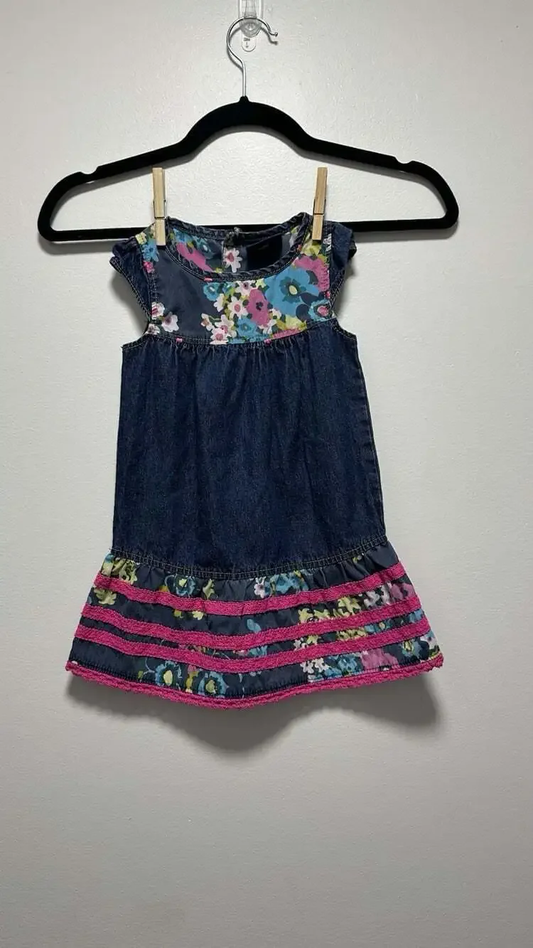OshKosh Vintage Genuine Kids Denim Floral Short Sleeve Dress 2T Y2K Floral Pink